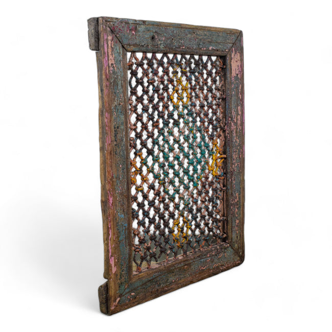 MILL-1537/43 Indian Metal 'Jali' Window in Wooden Frame C31