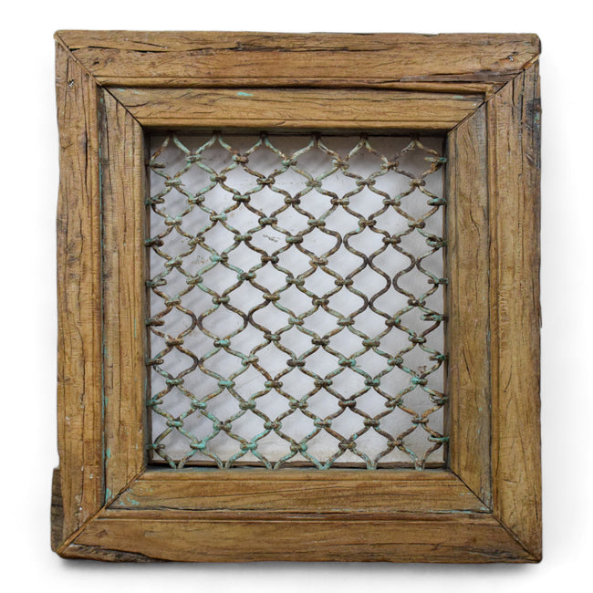 MILL-1537/44 Indian Metal 'Jali' Window in Wooden Frame C31