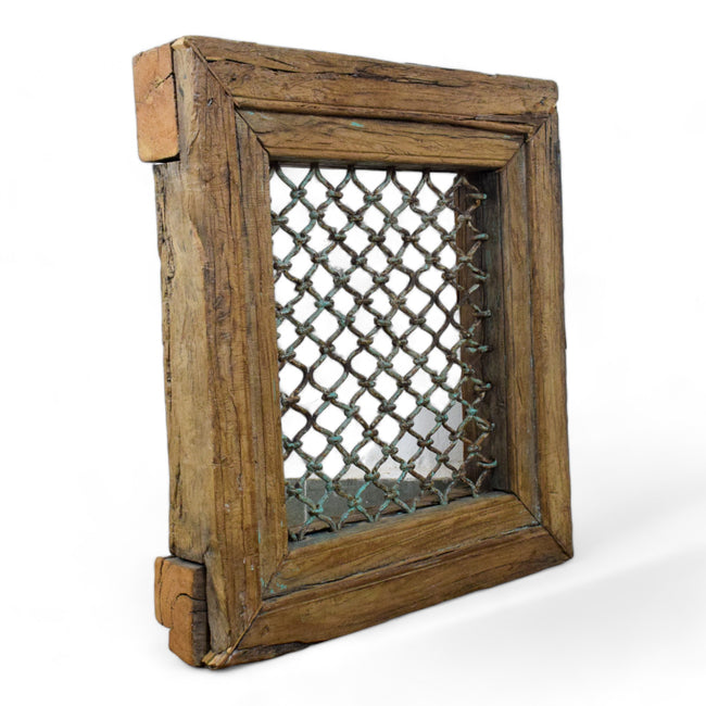 MILL-1537/44 Indian Metal 'Jali' Window in Wooden Frame C31